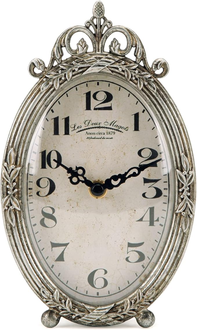 NIKKY HOME Vintage Table Clock, Silent Non-Ticking Battery Operated Desk Shelf Mantel Small Metal Clock for Living Room Decor - Retro Silver