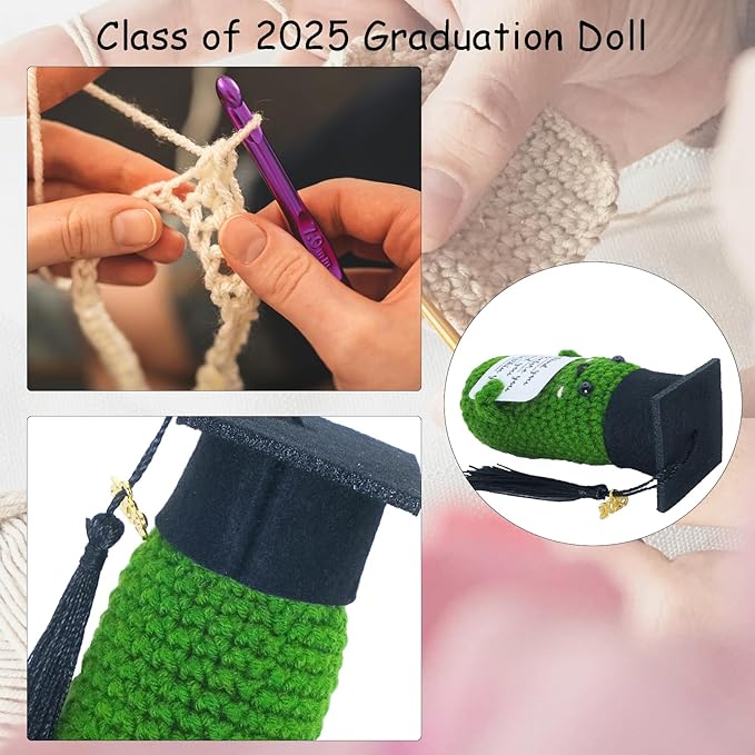 2025 Graduation Gifts for Him Her Emotional Support Pickle, Grad Decor Gifts, 5.9 X 1.96 inch, Handmade Positive Crochet Cucumber Gift for Women Men, Cute Knitted 2025 Graduation Decoration