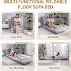Bean Bag Chairs for Adults,Folding Sofa Bed,Floor Couch Bed, Foam Filling Fold Floor Mattress with Washable Soft Faux Fur Cover, Leisure Floor Couch for Bedroom Living Room(Cream,Single)