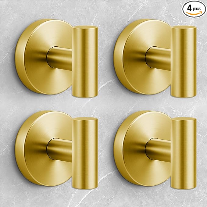 Shower Hooks for Inside Shower,No-Drill Removable&Reusable Towel Hooks for Bathroom,Heavy Duty Suction Cup Hooks for Glass Window,4 Packs(Gold)