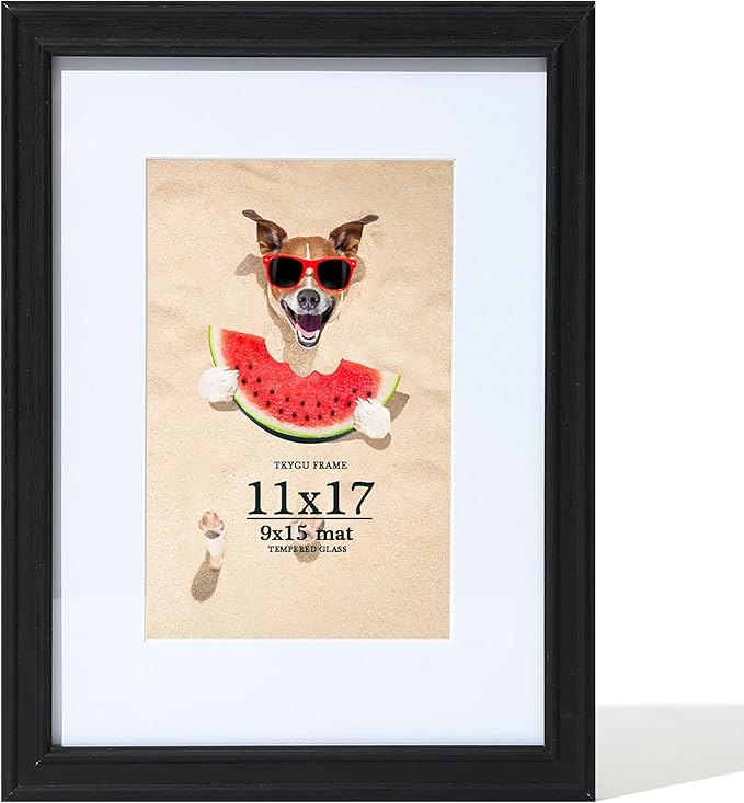 11x17 Picture Frame Black Matted to 9x15, 11"x17" Poster Frame Photo Frame for Wall Mounted, 11 by 17 Wooden Frame Wall Gallery Frame for Home Decor Gifts