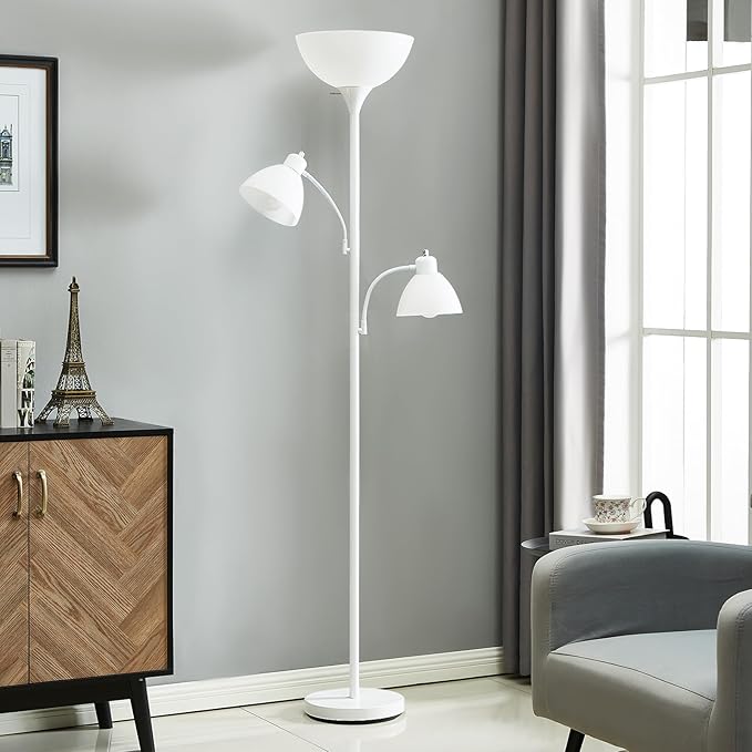 Luvkczc White Floor Lamp, 72" Tall Standing Floor Lamp with 5 Replace Lampshades, Torchiere Lamps with 8W Adjustable Reading Lights, Floor Lamps for Living Room, Bedroom, Office, Bulbs Included