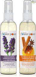 Natural Flower Power Air Freshener Spray - Odor Eliminator with Essential Oils for the Home, Car & Fabric - Cruelty Free & Vegan - 2 Pack with Lavender and Citrus & Spice - 2 x 4 oz