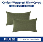 MIULEE Pack of 2 Decorative Outdoor Solid Waterproof Throw Pillow Covers Christmas Faux Linen Garden Farmhouse Cushion Cases for Patio Tent Balcony Couch Sofa 20x12 Inch Dark Green