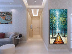 Alenoss Hand Painted 3D Abstract Oil Paintings on Canvas 24x48 Inches Large Modern Forest Landscape Vertical Blue Canvas Wall Art Framed Artwork for Living room Bedroom Tree Art Decor