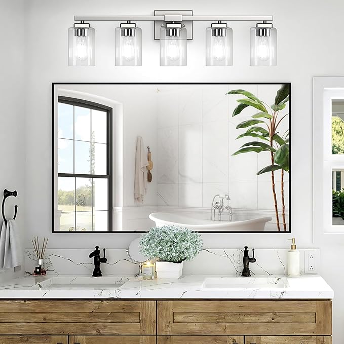 BesLowe 30" 5-Light Bathroom Light Fixture, Modern Brushed Nickel Bathroom Vanity Light, Bathroom Lighting Fixtures Over Mirror, Nickel Bathrom Wall Lamp, Wall Lights for Living Room Bedroom Hallway