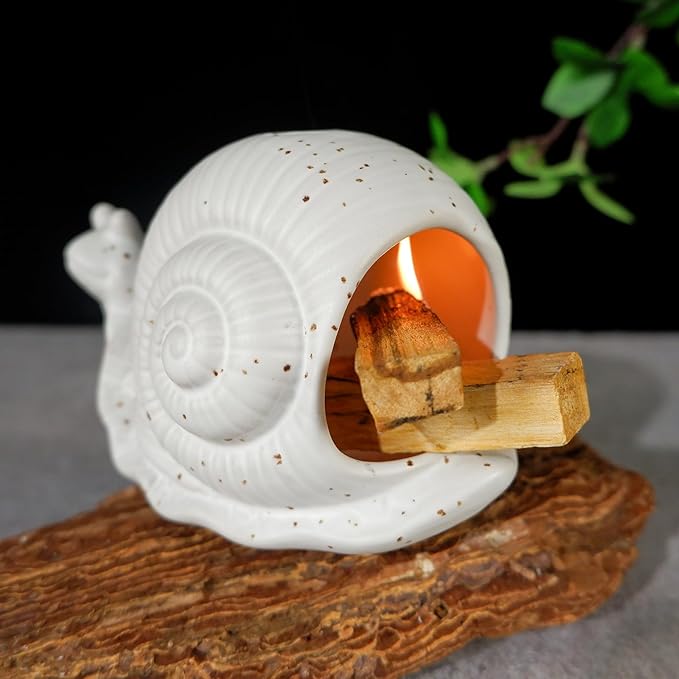 White Ceramic Snail Palo Santo Holder & Modern Chiminea Incense Burner - Elegant Cone Burner for Palo Santo Sticks & Sage - Perfect for Energy Cleansing, Yoga, Meditation, Zen Decor, Altar