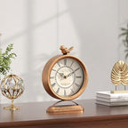 Vintage Table Clock with Bird, European Antique Style Gold Mantel Clocks, Desk and Shelf Decor Clock, for Farmhouse, Bedside, Living Room, Bedroom, Gift (9" H x 6.5" W)