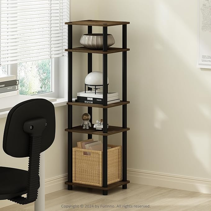 Furinno Turn-N-Tube Storage Shelves, Stackable Standing Shelf, Open Corner Shelf, for Organization and Storage, Living Room, Garage, Home Office, Columbia Walnut