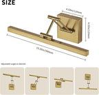 Hard-Wired Picture Light Dimmable LED Picture Lights for Paintings 15.7" Inch Brass Metal Body Wall Pictures with Adjustable Gold Swing Arm Art Display Lamps 7W 3000K Warm White Book Light