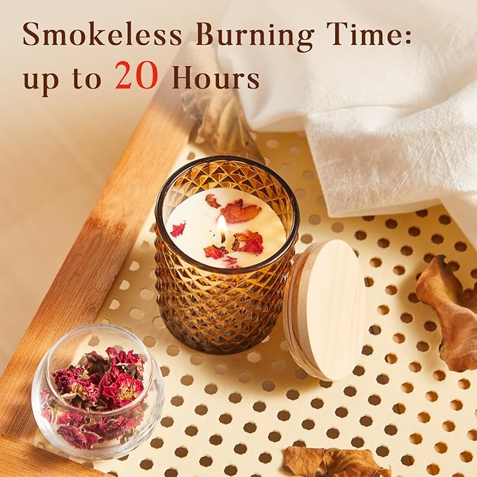 Rose&Sea Salt Candle for Home Scented, Natural Soy Candle for Women with 20H Burn Time Non-Toxic Aroma, 4.2oz Long Lasting Smokeless Aromatherapy Jar Candle Gift for Wedding, Birthday, Party