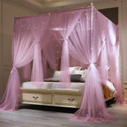 VETHIN 4 Corners Post Princess Bed Canopy Curtain Double Layer Cozy Drape Netting 4 Opening Mosquito Net for Girls & Adults Bedroom Decoration Accessories (Double Pink, 59" W*82" L*82"*H/(Queen))
