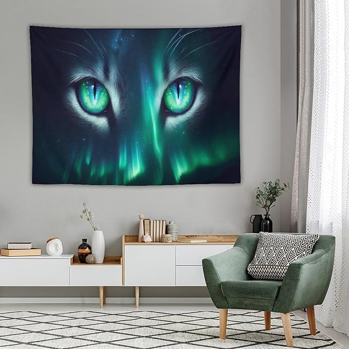 VUMIVI Cat Eye Galaxy Tapestry Mystical Northern Lights Starry Sky Abstract Aurora Art Magical Fantasy Decor Tapestry Wall Hanging for Living Room Bedroom Dorm Classroom Aesthetic Decor W80xL60in