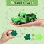 St. Patrick's Day Decorations for Home - Decor for Tiered Tray Metal Farm Truck with 3 Shamrocks Saint Patricks Day Vintage Diecast Pickup Truck Model for Shelf Table Centerpiece Décor 4.8inch