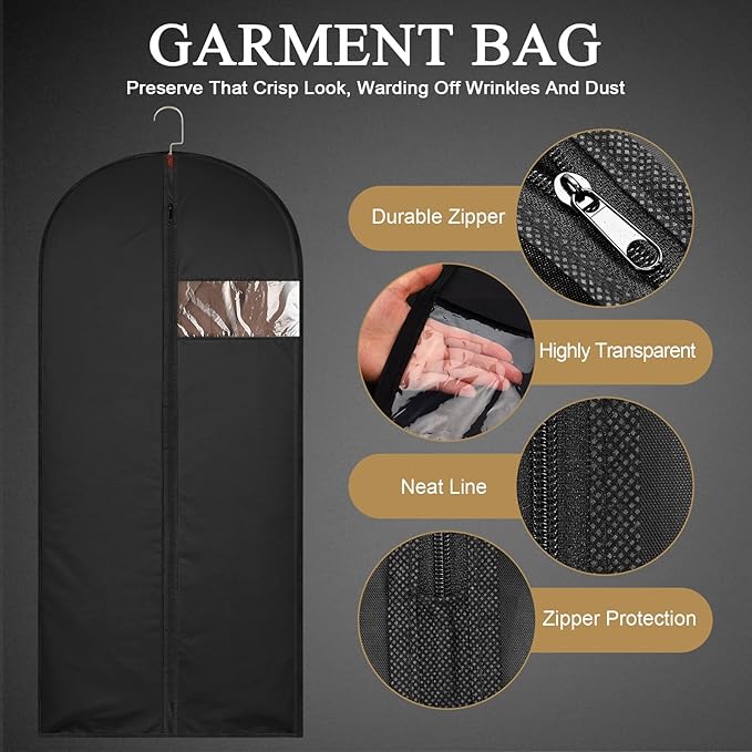 39-Inch Garment Bags Covers,Hanging Clothes Bag, Suit Cover Bags with Clear Window for Hanging Closet Clothes Storage and Travel (Black-39Inch)