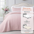 KASENTEX Twin Quilt Set 68"x86" – Soft Washed 3-Layer Lightweight Bedspread, Minimalist Nordic Design, All-Season Spring & Summer Quilt Set (1 Quilt + 2 Pillow Shams), Blush Pink