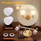 Bathroom Light Fixtures, 2-Light Brass Vanity Light with Milk Glass Shade Vintage Above Mirror Lamp Wall-Mounted Wall Sconce for Bedroom, Living Room, Hallway, Stairway, Sink (Bulb not Included)