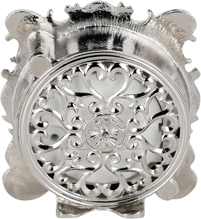 NIKKY HOME Pewter Pretty Small and Cute Vintage Table Clock with Quartz Analog Crystal Rhinestone 3 Inch for Living Room Bathroom Decoration, White Enamel