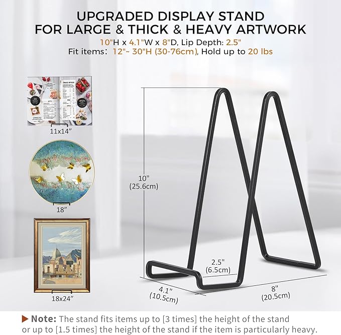 Large Plate Holder Display Stand - 10 inch Tall Plate Stands for Display - Metal Picture Frame Stand - Big Tabletop Easel Stand for Decorative Plates | Platter | Book | Plaque | Tile - 2 Pack - Black