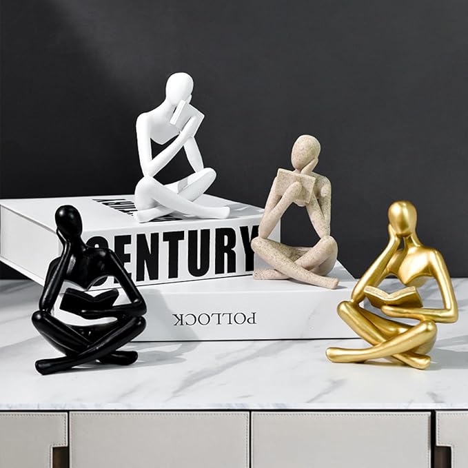 Gold Reading Women Statue, Thinker Sculptures, Abstract Art Ornament, Modern Aesthetic Figurine Decoration, Suitable for Home Living Room Bedroom Office Shelf Table Desk Bookshelf Decor (Right)