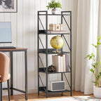 HOOBRO Bookshelf, 5-Tier Industrial Bookcase, Book Shelf Storage Organizer, Tall Bookshelf with Metal Frame for Living Room, Bedroom, Home Office, Kitchen, Black BB73SJ01
