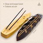 Handmade Wooden Incense Holder - Pack of 2 Incense Holder for Sticks | Double Coloured Leaf Shaped Insence Trays | Natural Mango Wood Insence Holder for Relaxation and Meditation (10 Inch)