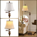 PARTPHONER Vintage Floor Lamps for Living Room,Traditional 350° Adjustable Swing Arm Farmhouse Floor Lamp for Bedroom, Rustic Standing Lamp Pole Lamps for Reading, Home Décor and Office,Bronze Gold