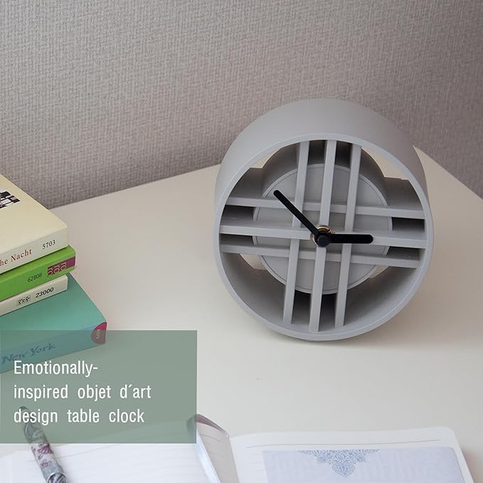 AonT Design Modern Desk Clock (Korean Lattice Pattern) Silent Analog Minimalist – Made in Korea Decorative Shelf Clock for Table and Living Room Decor (Grey)