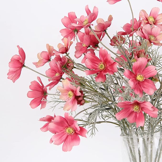 2 Pcs Artificial Flowers Plants Coreopsis Silk Flower Arrangements Wedding Bouquets Decorations Plastic Floral Table Centerpieces for Home Kitchen Garden Party Decor Approx 23.6'' High - Deep Powder