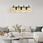 4-Light Black Bathroom Light Fixtures Over Mirror Modern Vanity Lights Crystal Wall Sconce Vintage Bathroom Lighting with Crystal Shade E26 Base for Bedroom, Living Room, Hallway