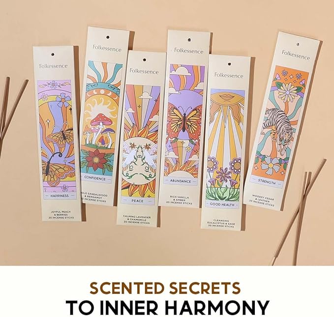 Folkulture Incense Sticks (120 Sticks) | Set of 6 Premium Incense for Calm, Aromatherapy, Relaxation | No Charcoal,Organic, Non Toxic, 45 Mins, Long Burning Vanilla, Amber, Chamomile Insence-Sticks
