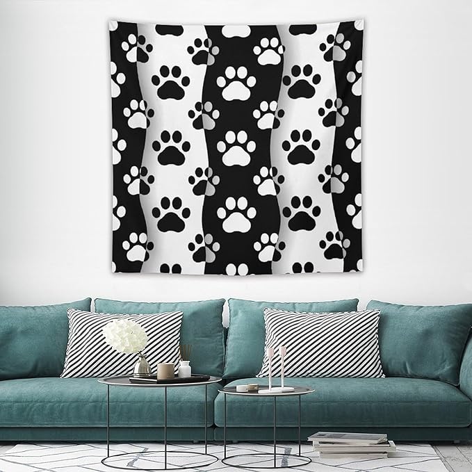 VUMIVI Pet Paws Tapestry Cute Puppy Kitten Black White Animal Paws Modern Funny Art Tapestry Wall Hanging for Living Room Bedroom Dorm Classroom Aesthetic Decor W60xL60in