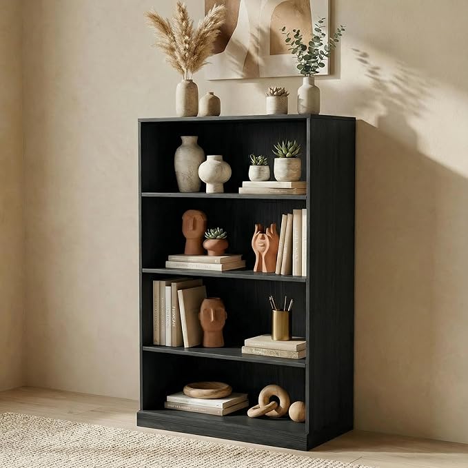 Casaphoria 49" H Wooden Bookshelves, 4 Tier Wide Bookshelf with Adjustable Shelves, Deep Farmhouse Bookshelf for Living Room,Bedroom & Home Office