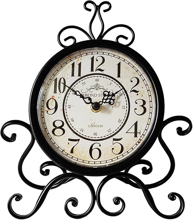 HZDHCLH Vintage Table Clocks for Living Room Bedroom Decor, Silent Decorative Farmhouse Shelf Clock Battery Operated, Small Rustic Mantel Clock with Roman Numerals (Black,11 inch)