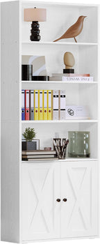 IRONCK Industrial Bookshelves and Bookcases with Doors Floor Standing 6 Shelf Display Storage Shelves 70 in Tall Bookcase for Home Office, Living Room