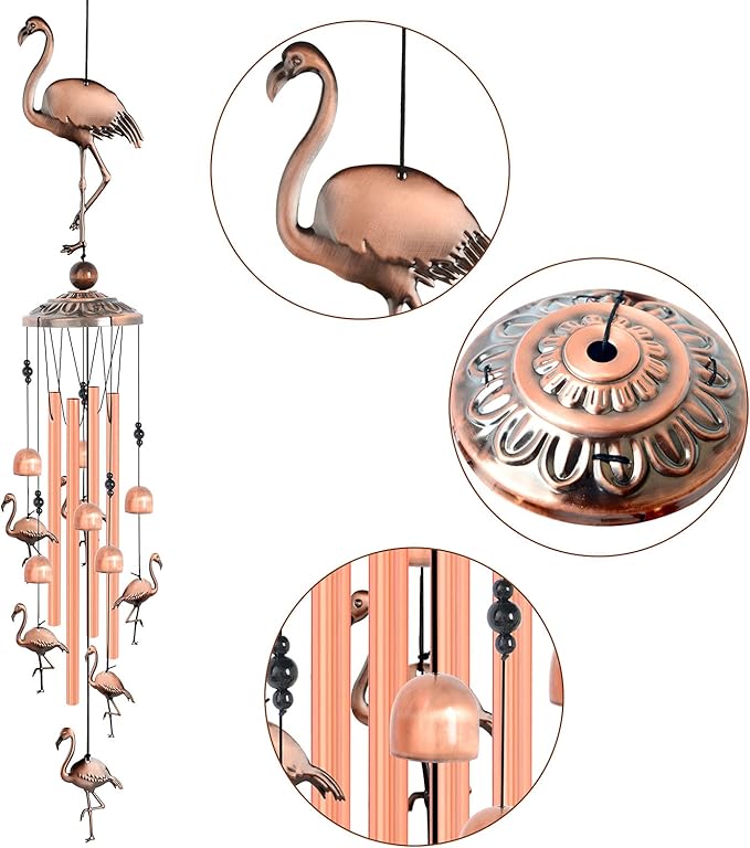 JOBOSI Flamingo Wind Chimes, Gifts for Mom Women Grandma Friends Mother, Flamingo Room Garden Decor Patio Decorations, with S Hook Flamingo Gifts