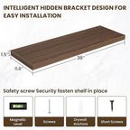 36 Inch Floating Shelves, 12 Inch Deep Floating Shelves for Wall, Floating Shelf with Invisible Brackets, Deep Shelves for Bathroom, Bedroom, Living Room, 2 Pack, Walnut