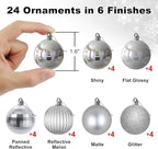 Silver 1.6" Small Christmas Balls Christmas Tree Decoration Ornaments Shatterproof Hanging Balls for Birthday Halloween Holiday Wedding Decorations Set of 24pcs