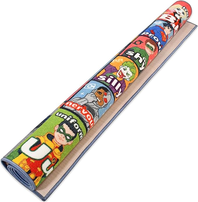 DC Super Friends Educational Kids Rug – ABC Alphabet, Emotions & Hero Traits Learning Mat – Social Skills Classroom, Playroom & Bedroom Carpet 5x7