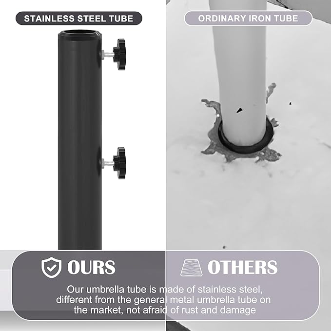Sundale Outdoor Umbrella Base 42lbs with Stainless Steel Umbrella Tube, Heavy Duty Square Metal Built-in Cement Umbrella Stand, Black