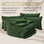 HYMOKEGE Dark Green Full Size Comforter Sets Seersucker 7 Pieces, All Season Luxury Bed in a Bag for Bedroom, Bedding Set with Comforters, Sheets, Pillowcases & Shams
