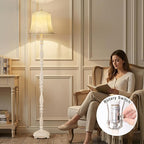 Scenekoy Rustic 66” Wash White Floor Lamp for Living Room Bedroom, Resin Carved Standing Lamp with Faux Leather Shade, Adjustable Bulb, Rotary Switch Rustic Lamp Decor for Home Room Office