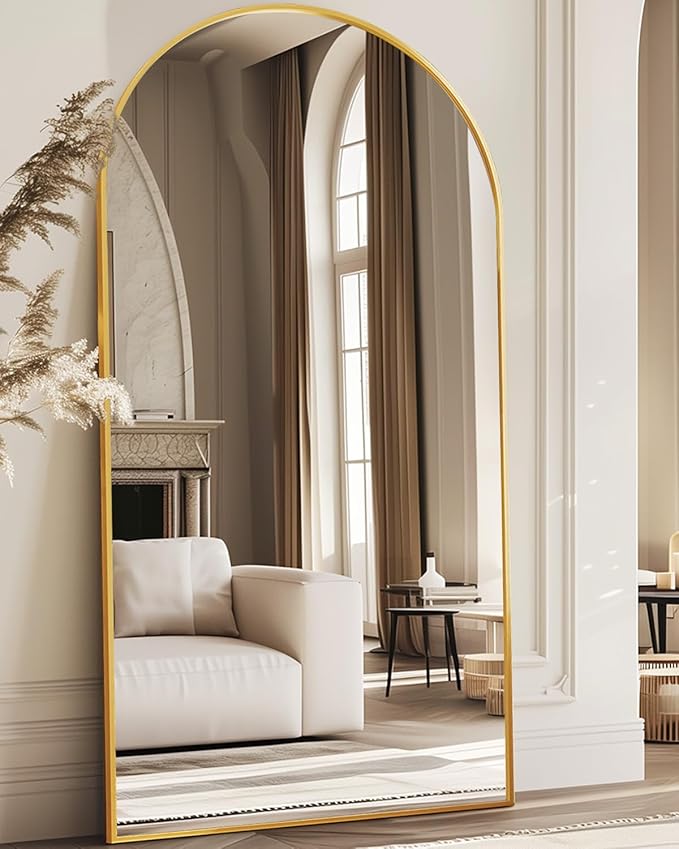 Antok Full Length Mirror, 81"x41" Floor Mirror, Arched Floor Standing Freestanding Arch Full Body Mirrors with Stand for Bedroom, Hanging Mounted for Living Room Cloakroom,Gold