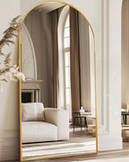 Antok Full Length Mirror, 81"x41" Floor Mirror, Arched Floor Standing Freestanding Arch Full Body Mirrors with Stand for Bedroom, Hanging Mounted for Living Room Cloakroom,Gold