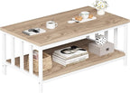 Coffee Table for Living Room with Slatted Sides Frame, Modern Farmhouse Living Room Table with 2-Tier Storage Shelf for Home Office, Apartment, 39 inch, Light Coffee