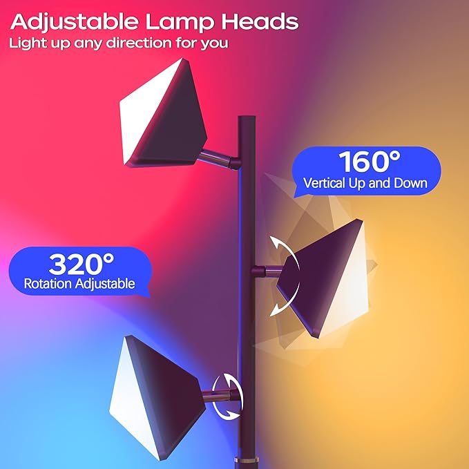 36W RGBCW Floor Lamp, Color Changing LED Tree Floor Lamp, Stepless Dimmable Tall Standing Lamp with Remote & Touch Control, 2700K-6500K Modern Floor Lamps for Living Room, Bedroom, Gaming Room - Brown