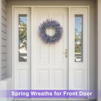20 Inch Summer Spring Wreaths for Front Door Romance Lavender Wreath, Elegant Artificial Front Door Wreath for All Season Spring Decorations for Home Wall Entryway Farmhouse Porch Room Decor