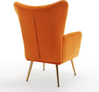 Modern Chic Mid-Century Velvet Accent Armchair for Living Room, Bedroom, or Home Office, Button-Tufted Wingback Design with Gold Flared Legs, Orange