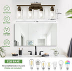 4-Light Bathroom Light Fixtures, Vanity Light with Clear Glass Shades, Oil-Rubbed Bronze Bathroom Light Fixtures Over Mirror, Modern Bathroom Wall Lamp for Mirror Living Room Cabinet Bedroom
