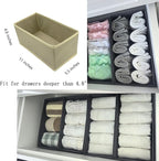 Sock Drawer Organizer 3 Pack - Collapsible Fabric Storage Bins for Underwear Divider, Small Closet Organizers with 3 Compartments, Khaki